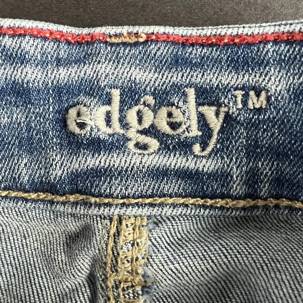 Edgely Jean Short Women 26* High Rise Light Blue Faded Cut Off Denim Jorts Tag 0